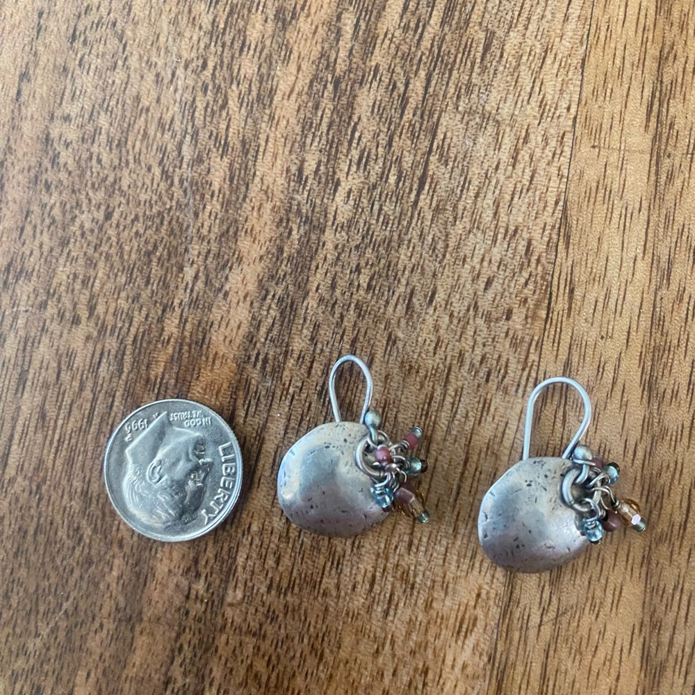 Sterling Silver Disc Earrings with Multicolor Glass Beads - Picture 3 of 3